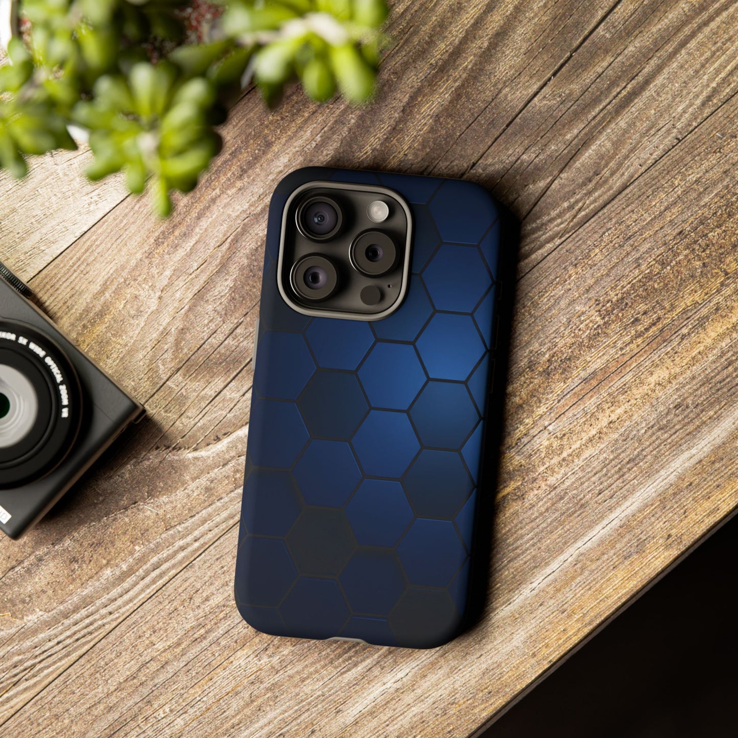 Blue Hexagon Gradient Phone Case | Honeycomb Geometric Tech Aesthetic | Minimalist Tough Case for iPhone & Samsung
