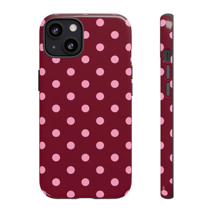 Pink Polka Dot Phone Case – Cute Aesthetic Tough Protective Phone Cover for Iphone, Samsung Galaxy and Pixel