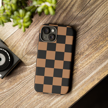 Brown Checkered Phone Case | Aesthetic Checkerboard iPhone & Samsung Tough Case
