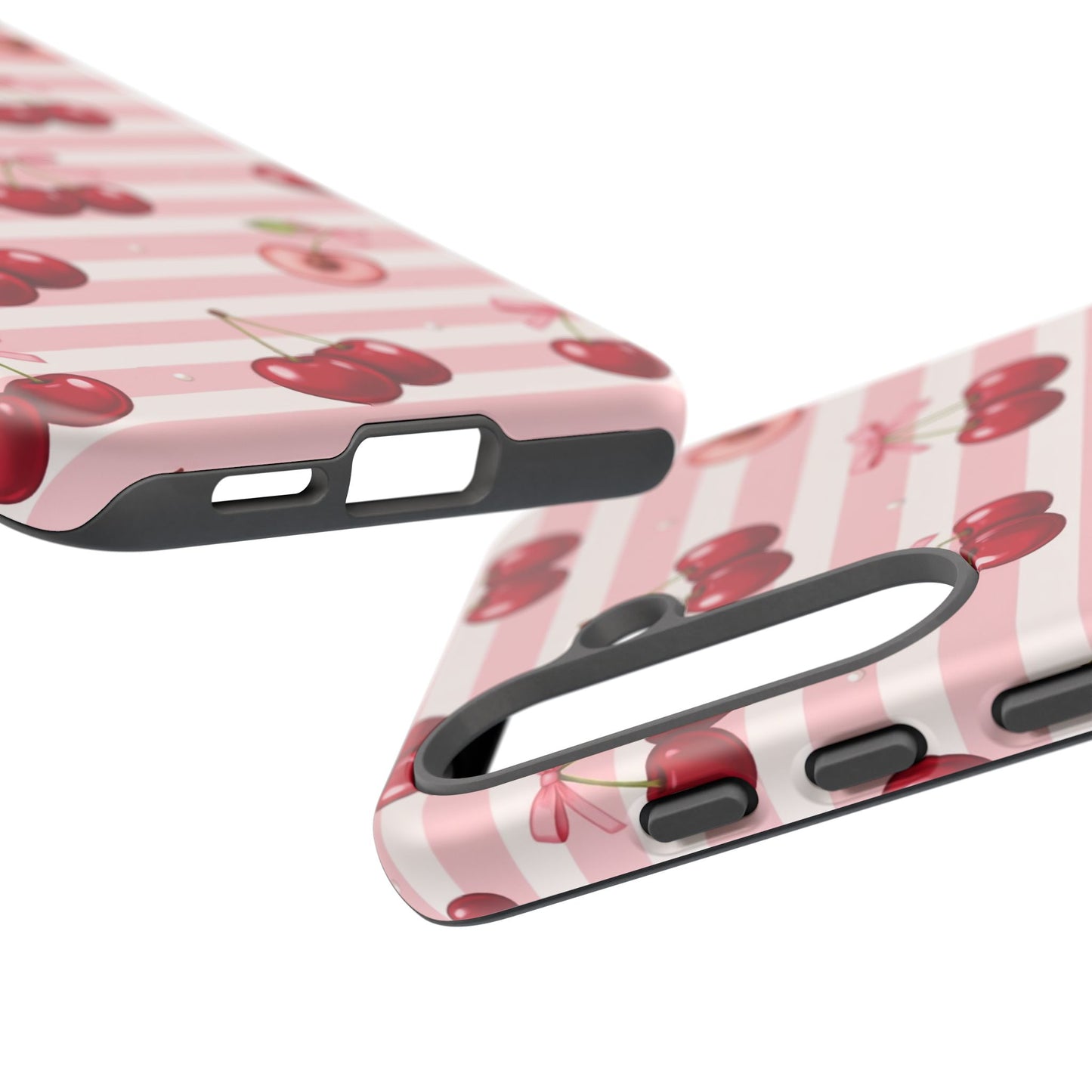 Coquette Cherry Bow Phone Case | Cute Pink Aesthetic Cherry Pattern Tough Case for iPhone & Samsung