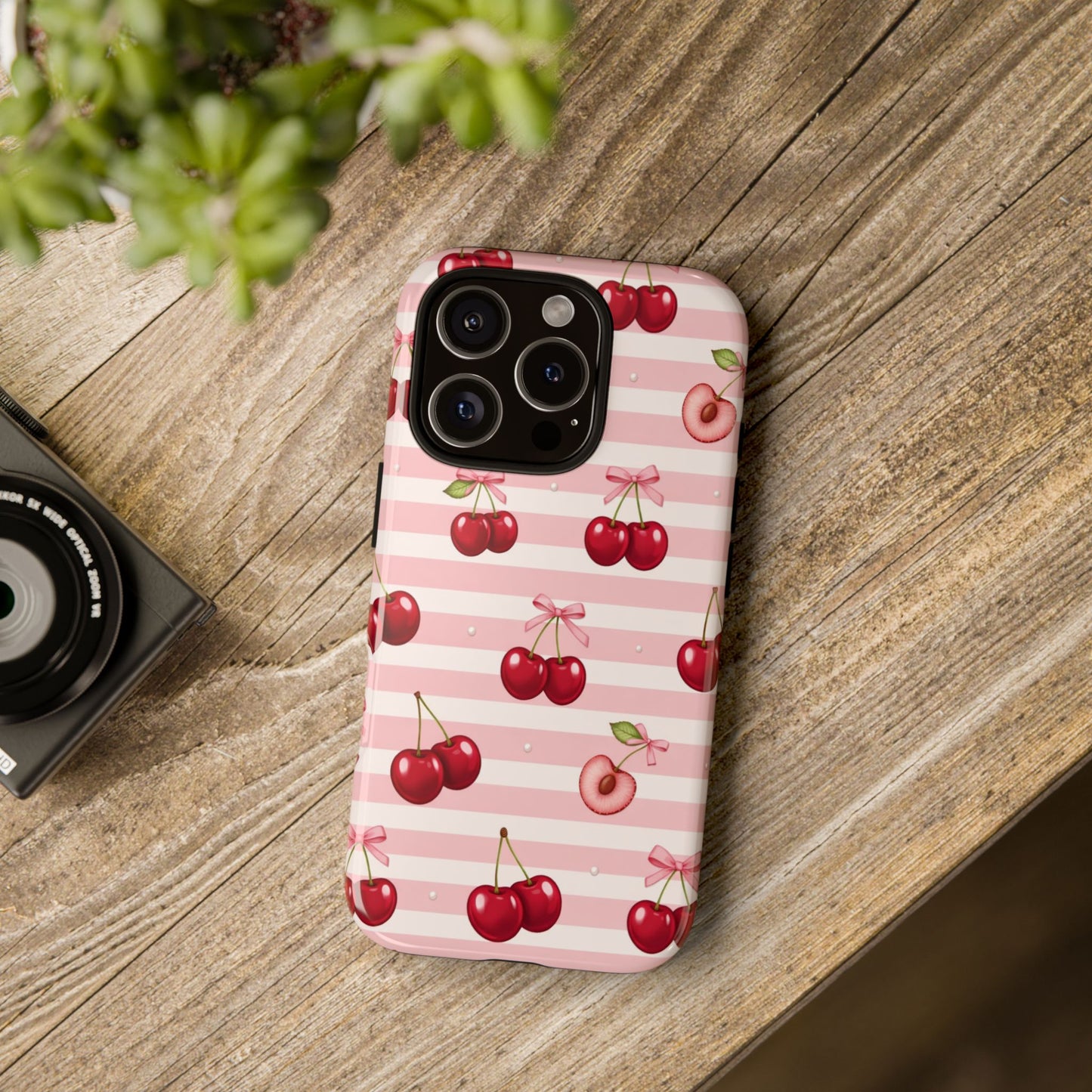 Coquette Cherry Bow Phone Case | Cute Pink Aesthetic Cherry Pattern Tough Case for iPhone & Samsung