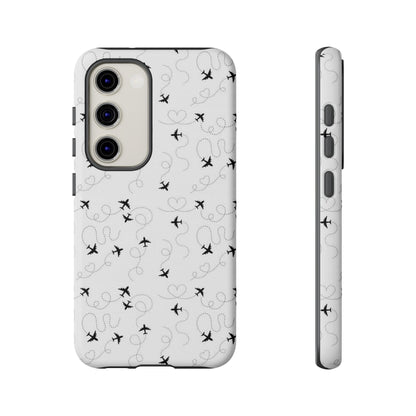 Minimal Paper Airplane Pattern Phone Case – Black White Aesthetic Tough Cover
