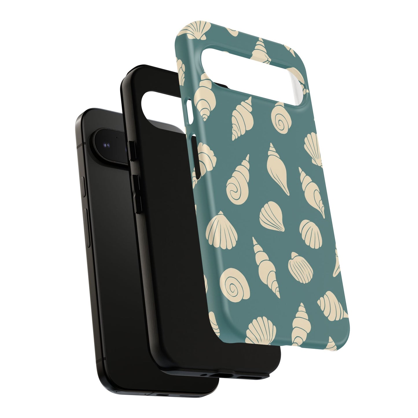 Seashell Pattern Phone Case | Teal Coastal Shells Tough Case for Iphone, Samsung Galaxy and Pixel