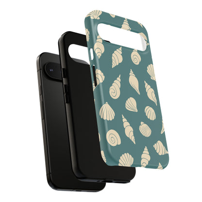 Seashell Pattern Phone Case | Teal Coastal Shells Tough Case for Iphone, Samsung Galaxy and Pixel