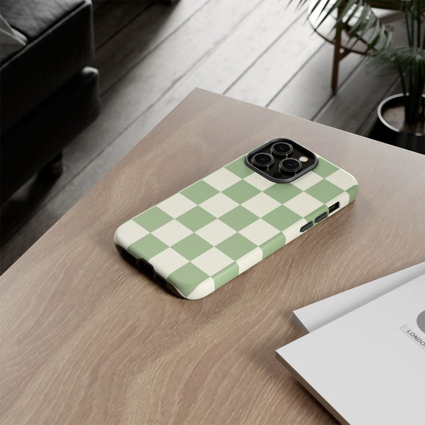 Sage Green Checkerboard Phone Case | Minimal Aesthetic Checkered iPhone & Samsung Tough Case