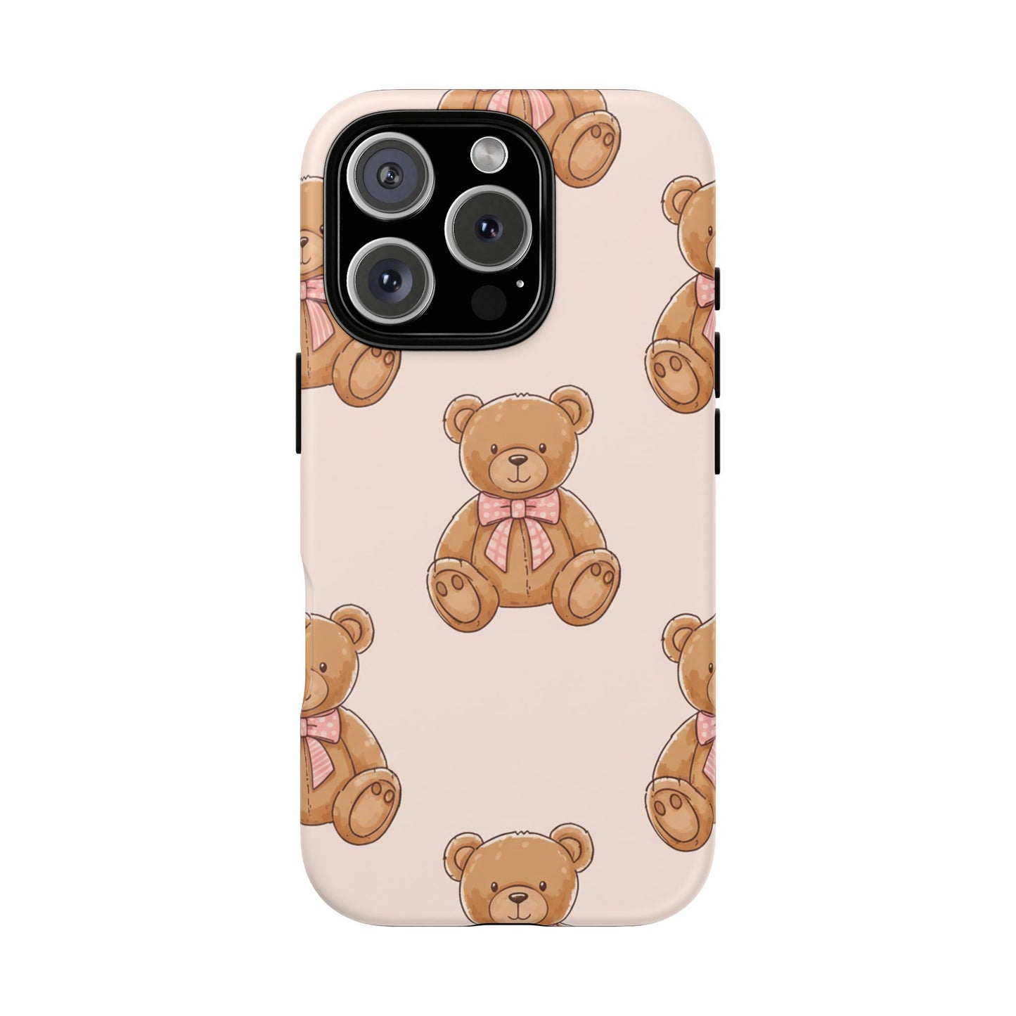 Teddy Bear Phone Case | Cute Coquette Aesthetic Pink Bear Pattern Case | Kawaii Soft Girl iPhone & Samsung Tough Protective Case