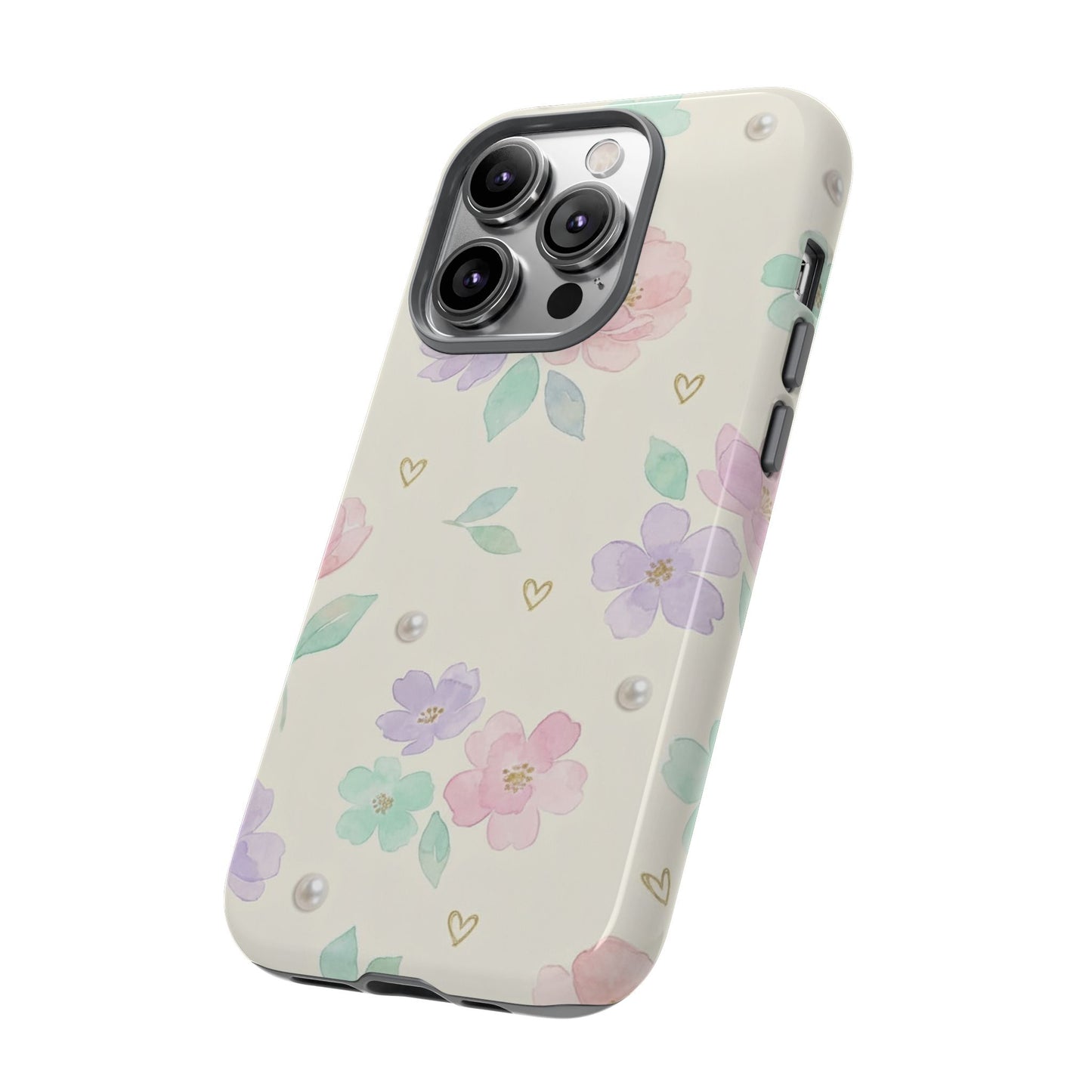 Pastel Floral Phone Case – Coquette Watercolor Flower Hearts Tough Case (iPhone, Samsung, Pixel)