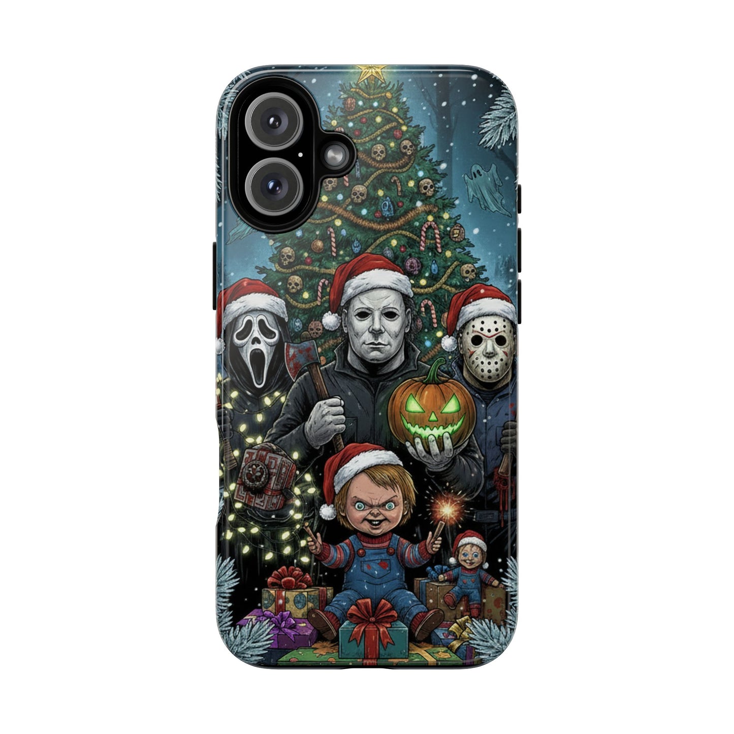 Christmas Horror Phone Case – Festive Slasher Collage Tough Case (iPhone, Samsung, Pixel)