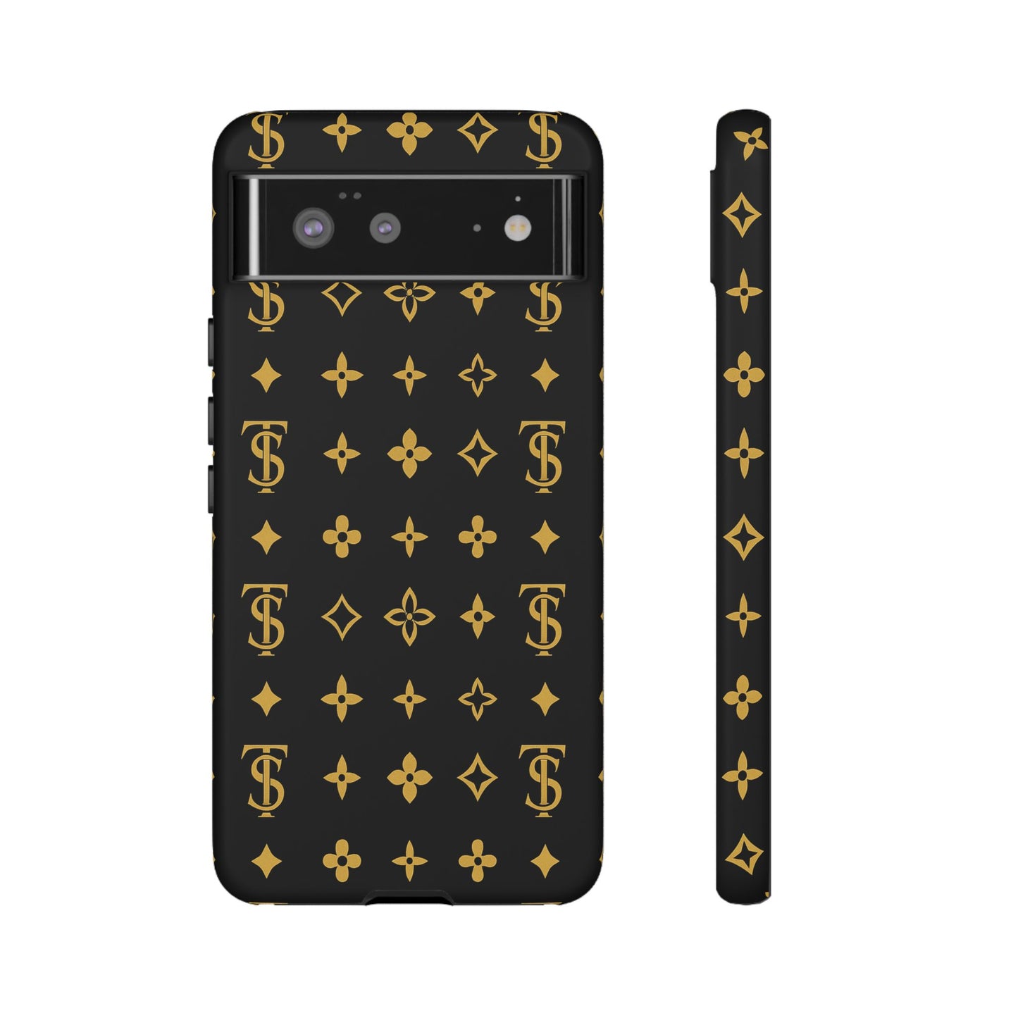 Gold Monogram Pattern Tough Phone Case | Black & Gold Luxury Design for Iphone, Samsung Galaxy and Pixel