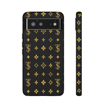 Gold Monogram Pattern Tough Phone Case | Black & Gold Luxury Design for Iphone, Samsung Galaxy and Pixel