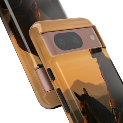 Western Cowboy Sunset Phone Case | Horse Rider Desert Aesthetic Tough Protective Case