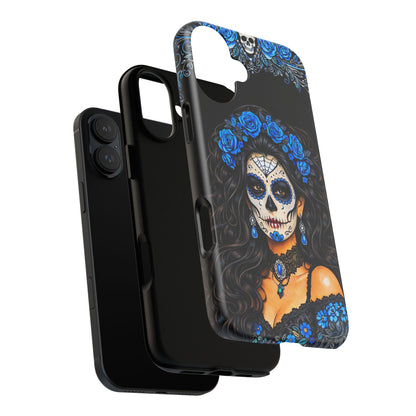 Blue Sugar Skull Woman Phone Case – Day of the Dead Aesthetic Tough Cover