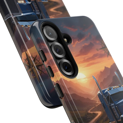 Semi Truck Sunset Phone Case | Trucker Gift | Diesel Truck Highway Road iPhone & Samsung Tough Protective Case