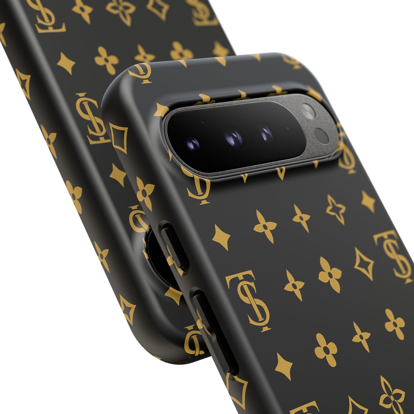 Gold Monogram Pattern Tough Phone Case | Black & Gold Luxury Design for Iphone, Samsung Galaxy and Pixel