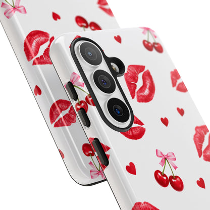 Red Lips & Cherry Phone Case – Y2K Retro Aesthetic Tough Cover