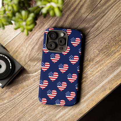 Patriotic American Flag Heart Phone Case – Tough Shockproof, USA Stars & Stripes for Iphone, Samsung Galaxy and Pixel