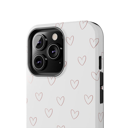 Hand-Drawn Hearts Tough Phone Case | Minimal Pink Heart Pattern