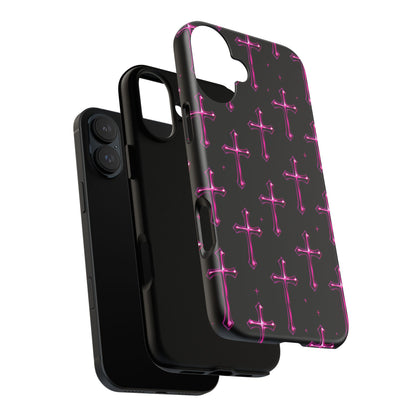 Neon Pink Cross Pattern Phone Case | Tough Protective Case for Iphone, Samsung Galaxy and Pixel