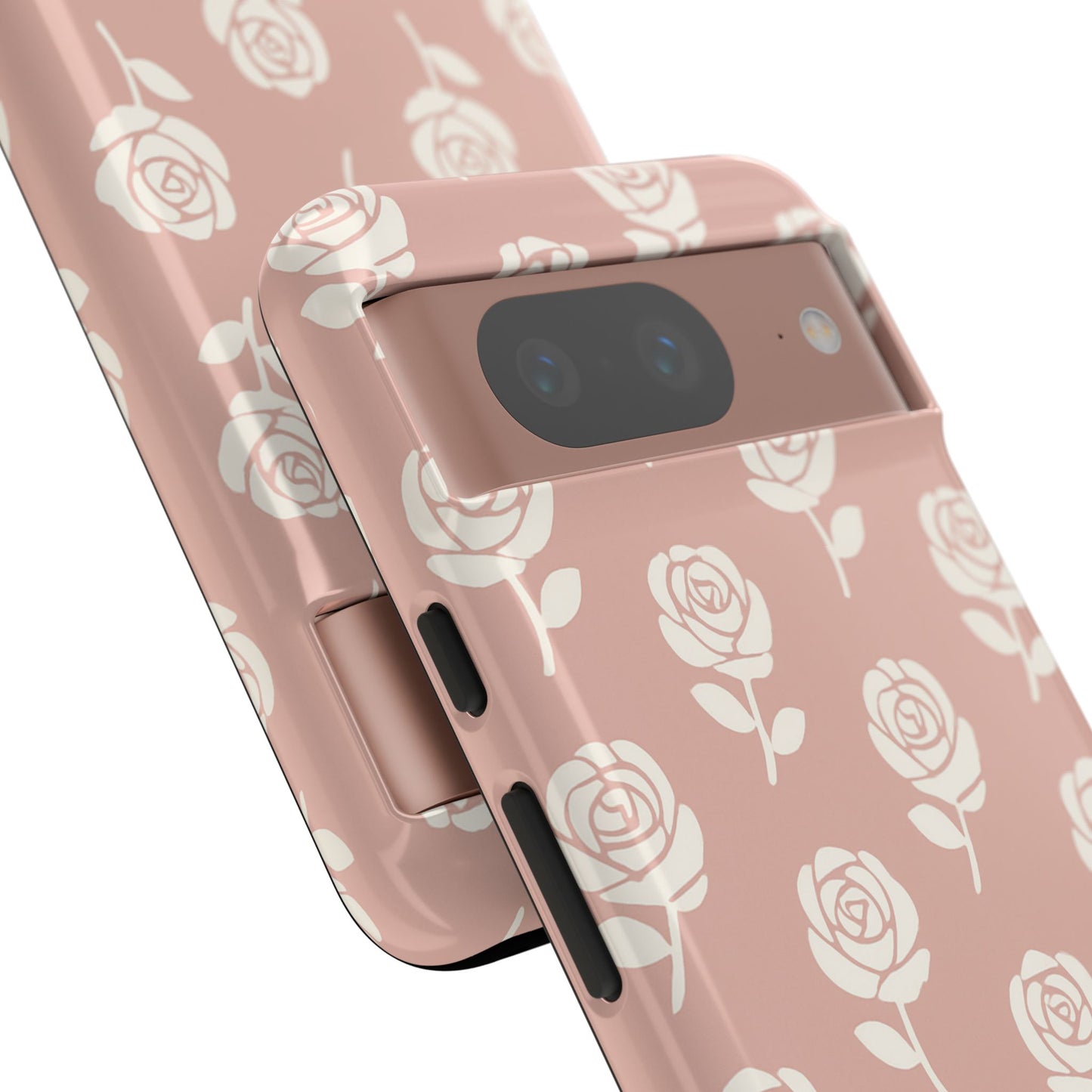 White Rose Pattern Tough Phone Case | Elegant Floral Aesthetic Case for Iphone, Samsung Galaxy and Pixel