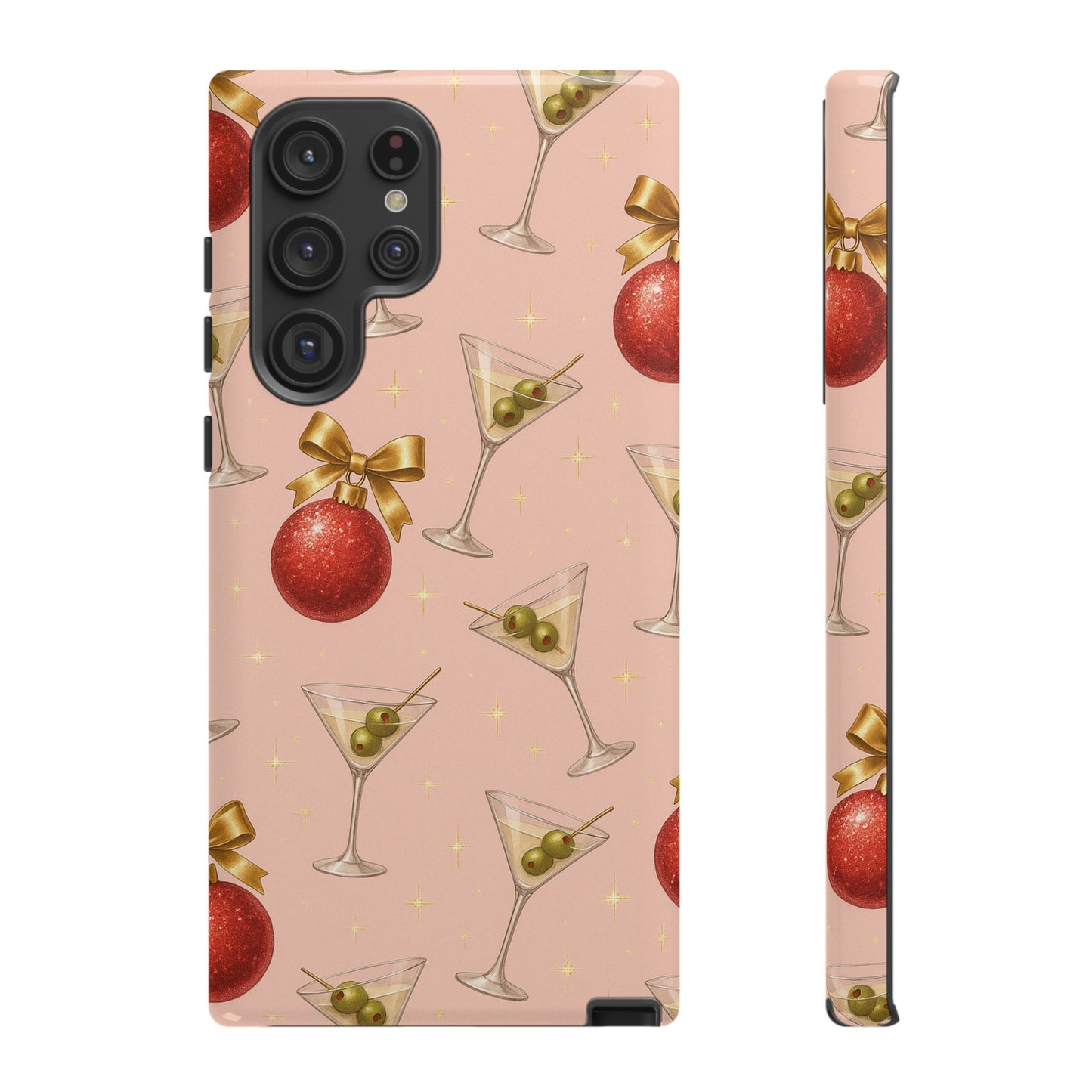 Cocktail Ornament Phone Case – Pink Martini & Cherry Pattern | Glossy or Matte for Iphone, Samsung Galaxy and Pixel