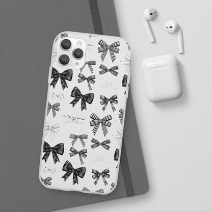 Black & White Bow Pattern Phone Case | Minimal Coquette Flexi Case