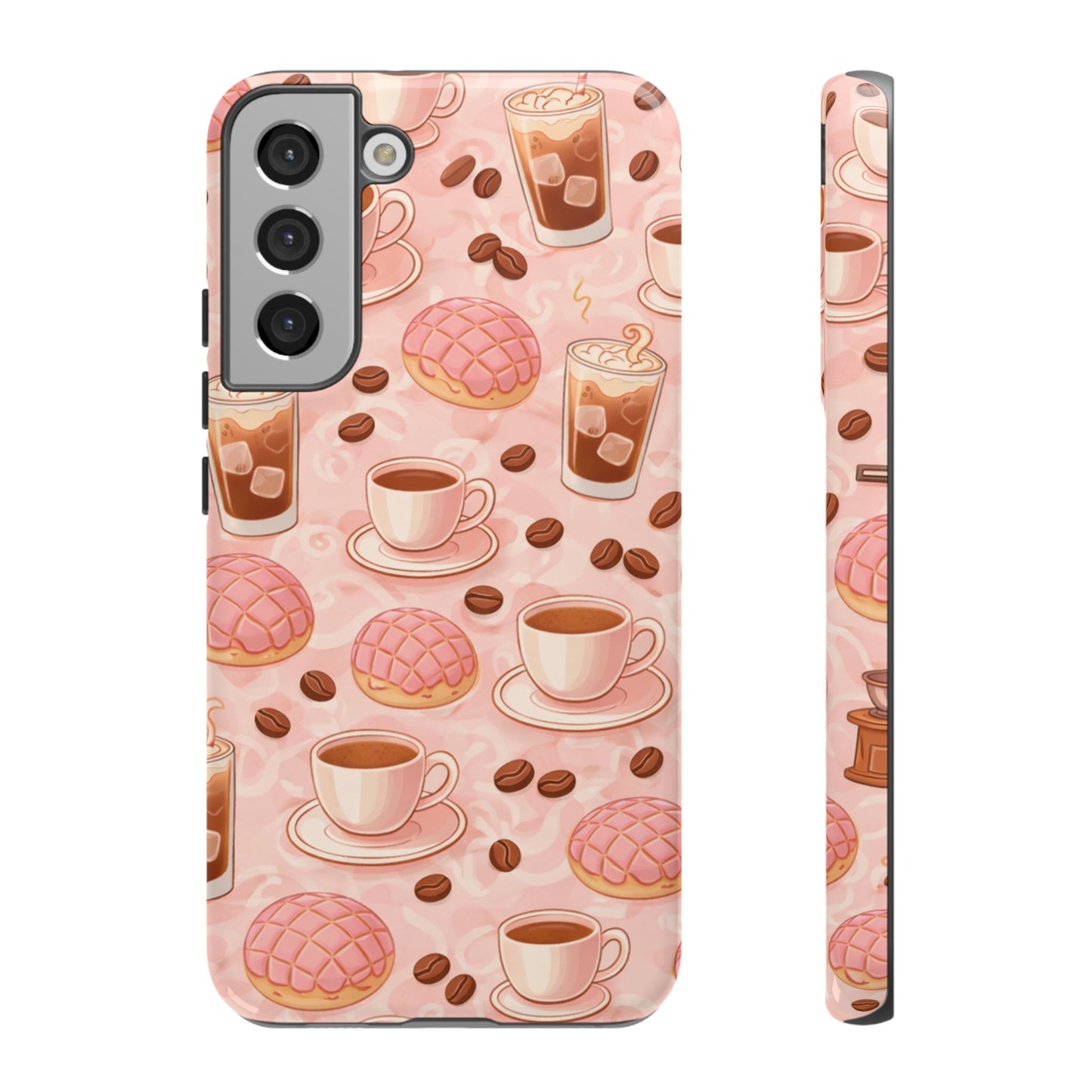Cute Coffee & Pink Concha Phone Case – Coffee Lover Aesthetic Latte Pattern Tough Case