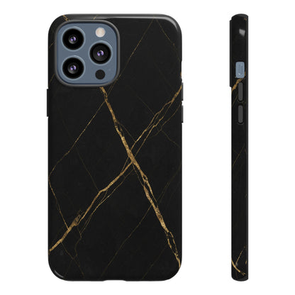 Black Marble Phone Case with Gold Veins – Luxury Minimal Aesthetic Tough Case