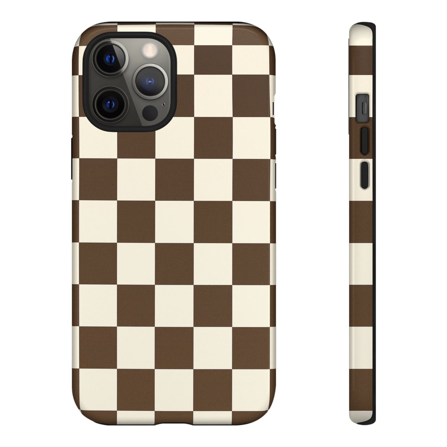 Mocha Checkerboard Phone Case | Neutral Aesthetic Checkered iPhone & Samsung Tough Case