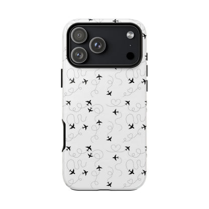 Minimal Paper Airplane Pattern Phone Case – Black White Aesthetic Tough Cover