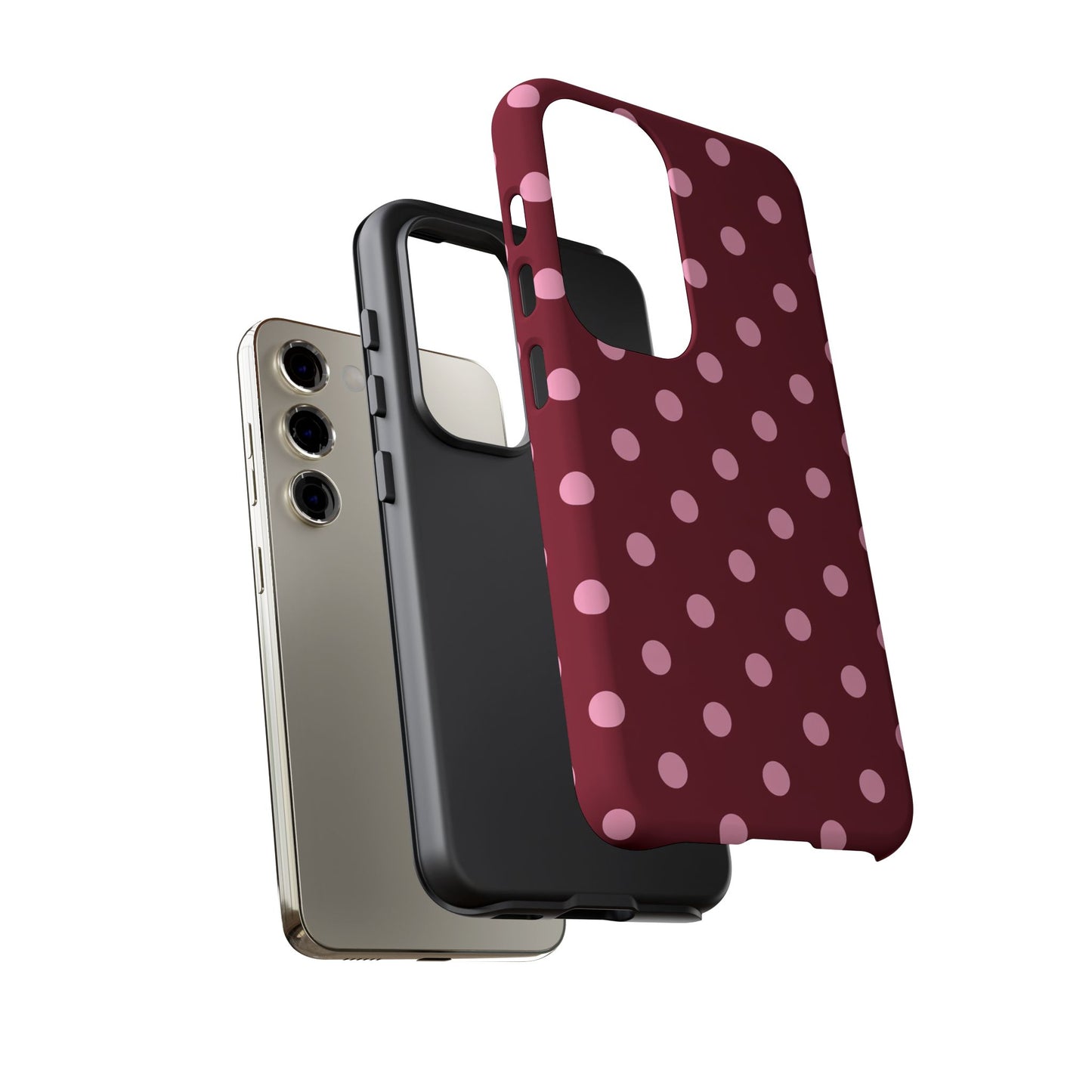 Pink Polka Dot Phone Case – Cute Aesthetic Tough Protective Phone Cover for Iphone, Samsung Galaxy and Pixel