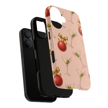 Cocktail Ornament Phone Case – Pink Martini & Cherry Pattern | Glossy or Matte for Iphone, Samsung Galaxy and Pixel