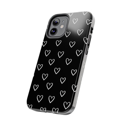 Doodle Heart Phone Case – Minimal Black & White Heart Pattern | Tough Protective Case