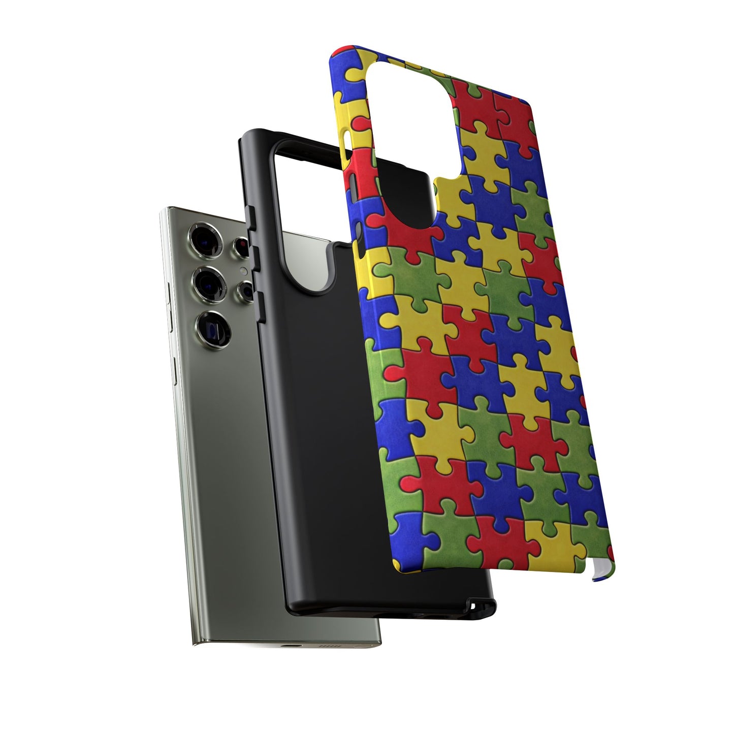 Colorful Puzzle Phone Case, Autism Awareness Jigsaw Design, Tough Protective Case, iPhone & Samsung Case, Vibrant Puzzle Pattern