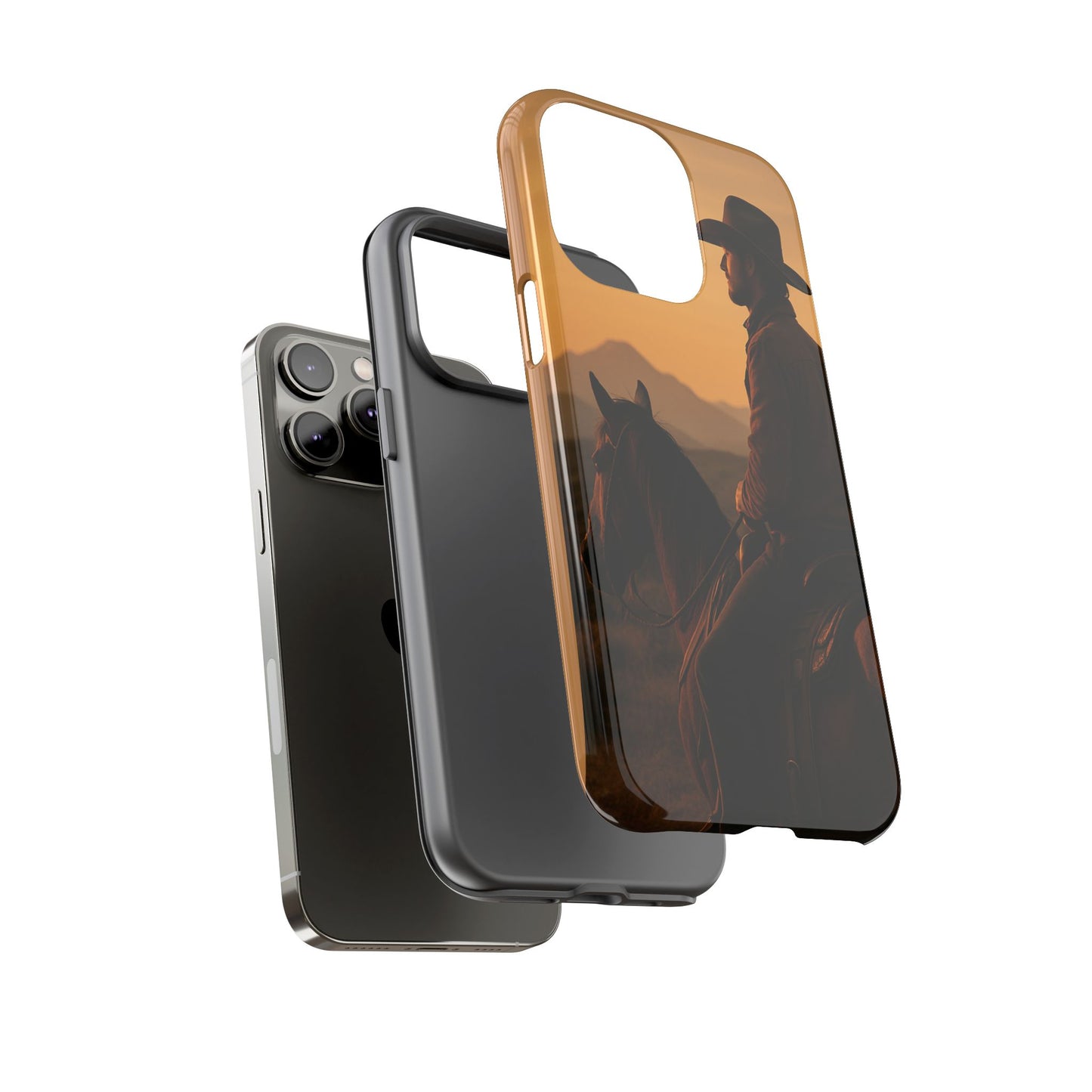 Western Cowboy Sunset Phone Case | Horse Rider Desert Aesthetic Tough Protective Case