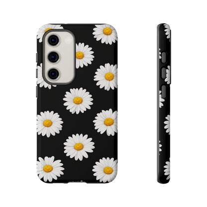 Black Daisy Floral Tough Phone Case – Cute Protective Cover for Iphone, Samsung Galaxy and Pixel