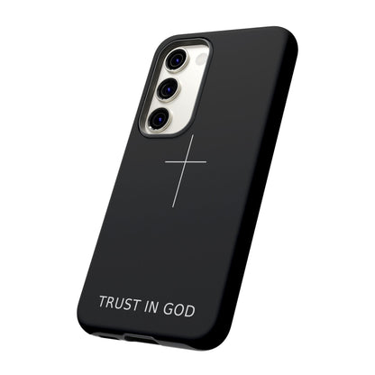 Trust in God Phone Case Minimal Cross Christian Black Tough Cover