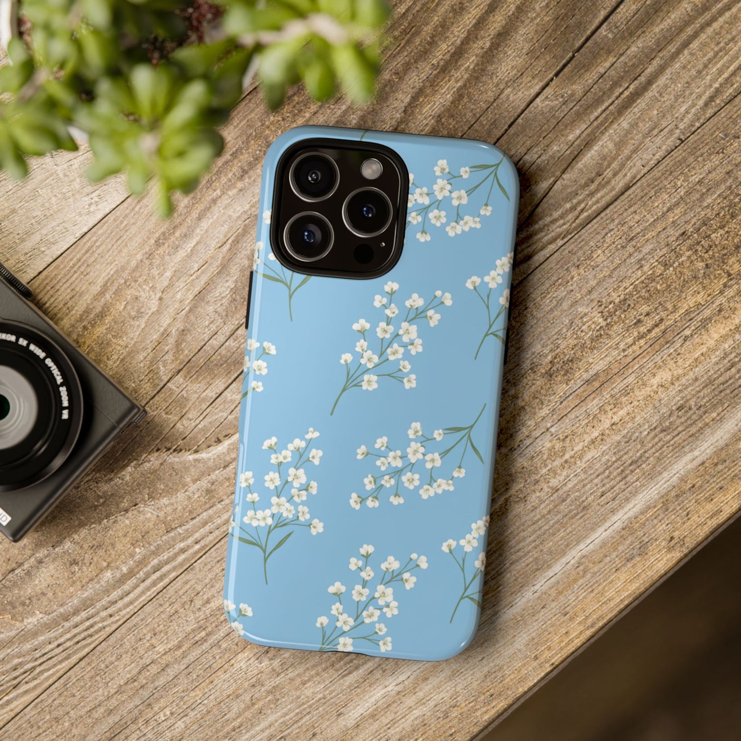 Baby’s Breath Floral Phone Case – Blue Minimal Flower Aesthetic Tough Case