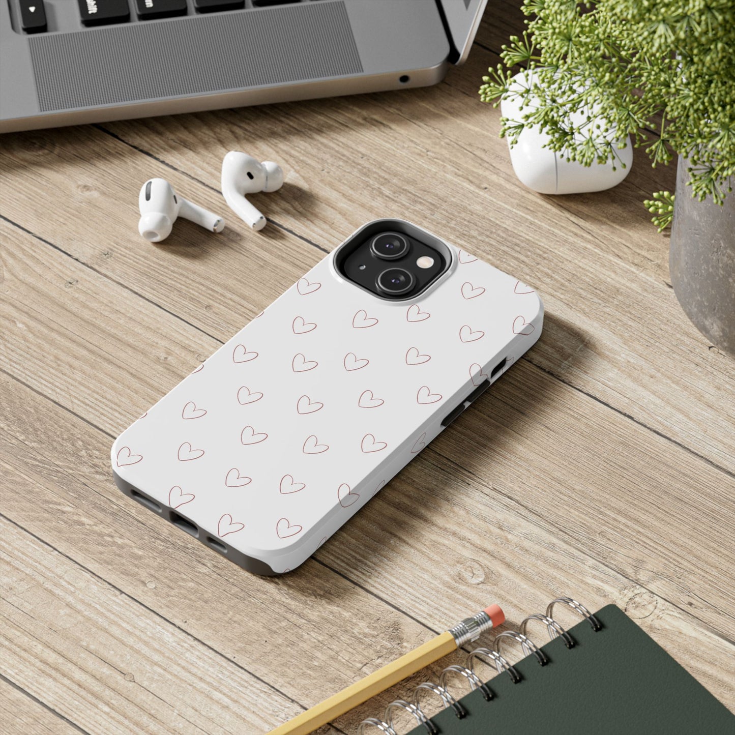 Hand-Drawn Hearts Tough Phone Case | Minimal Pink Heart Pattern