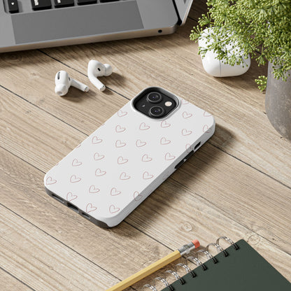 Hand-Drawn Hearts Tough Phone Case | Minimal Pink Heart Pattern