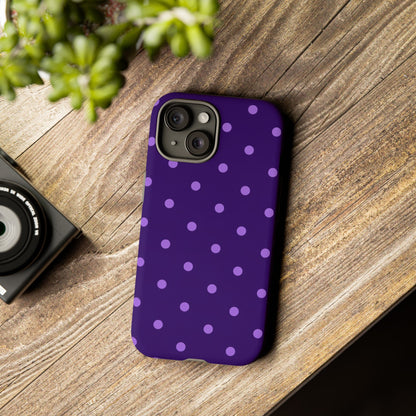 Purple Polka Dot Tough Phone Case – Cute Stylish Durable Protective Cover for Iphone, Samsung Galaxy and Pixel