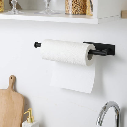 Paper Towel Holder - under Cabinet Paper Towel Holder for Kitchen, Adhesive Paper Towel Roll Rack for Bathroom Towel, Wall Mounted Matte Black Paper Towel Rack, SUS304 Stainless Steel