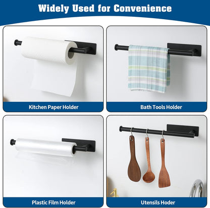 Paper Towel Holder - under Cabinet Paper Towel Holder for Kitchen, Adhesive Paper Towel Roll Rack for Bathroom Towel, Wall Mounted Matte Black Paper Towel Rack, SUS304 Stainless Steel