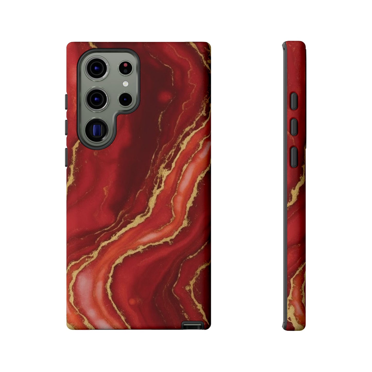 Red Agate Marble Phone Case – Gold Vein Luxury Stone Tough Case (iPhone, Samsung, Pixel)
