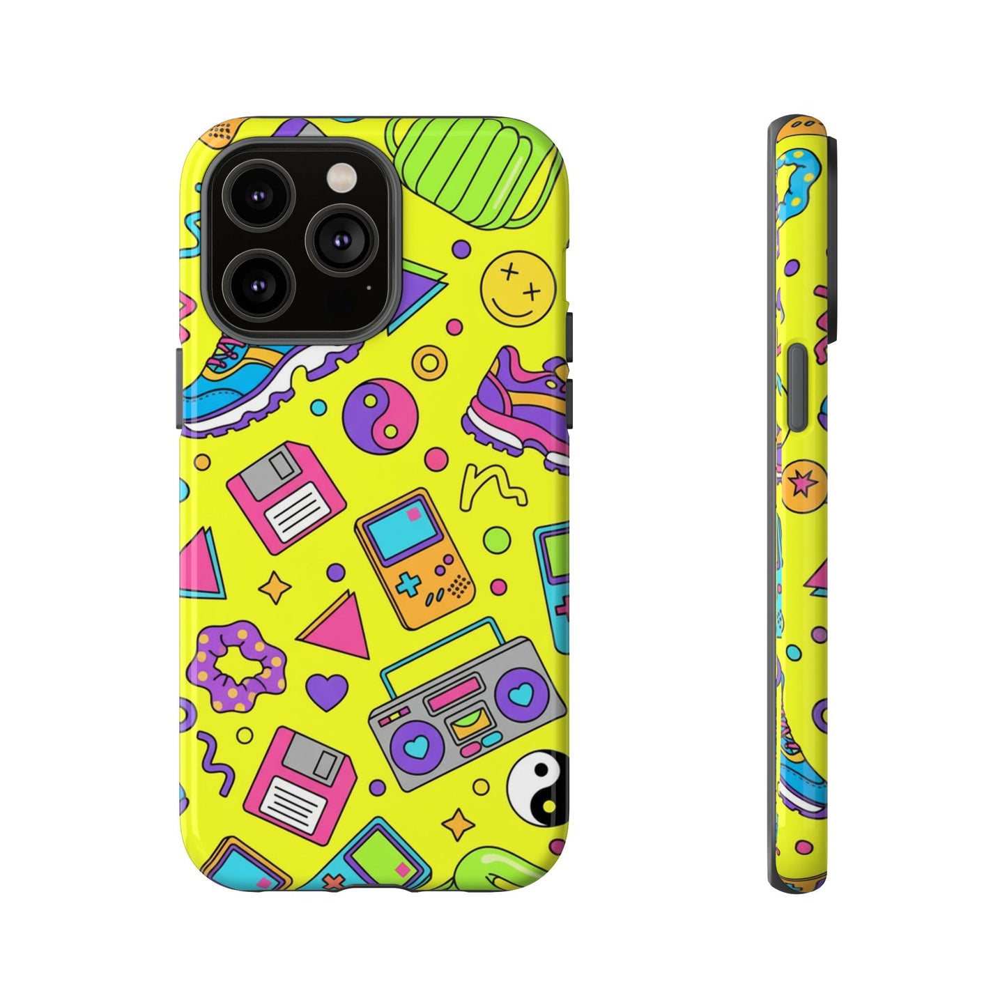 90s Retro Neon Phone Case – Y2K Nostalgia Colorful Icons Tough Protective Case
