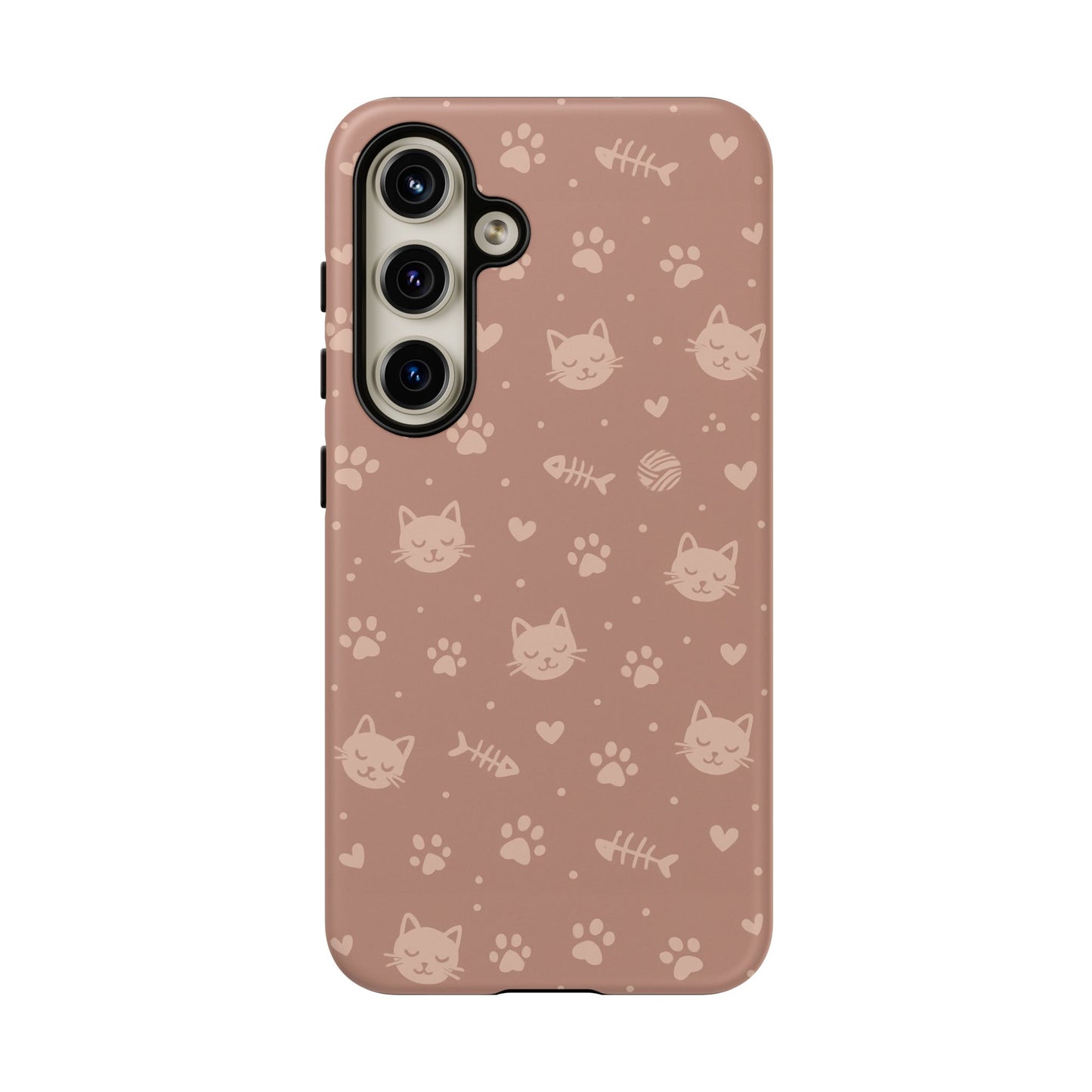 Cute Cat Pattern Phone Case | Paw Prints, Fishbone & Yarn Design Tough Case