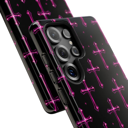 Neon Pink Cross Pattern Phone Case | Tough Protective Case for Iphone, Samsung Galaxy and Pixel