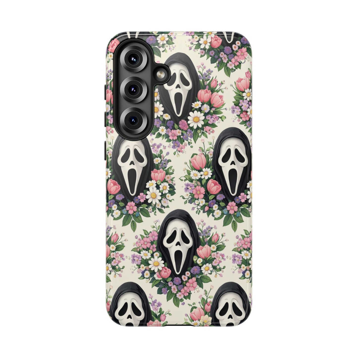 Floral Ghost Face Aesthetic Phone Case – Cute Spooky Tough Cover