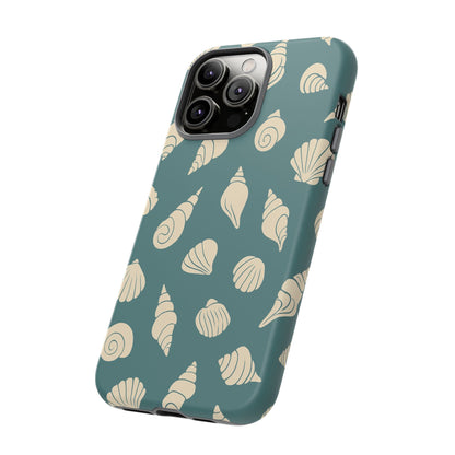 Seashell Pattern Phone Case | Teal Coastal Shells Tough Case for Iphone, Samsung Galaxy and Pixel