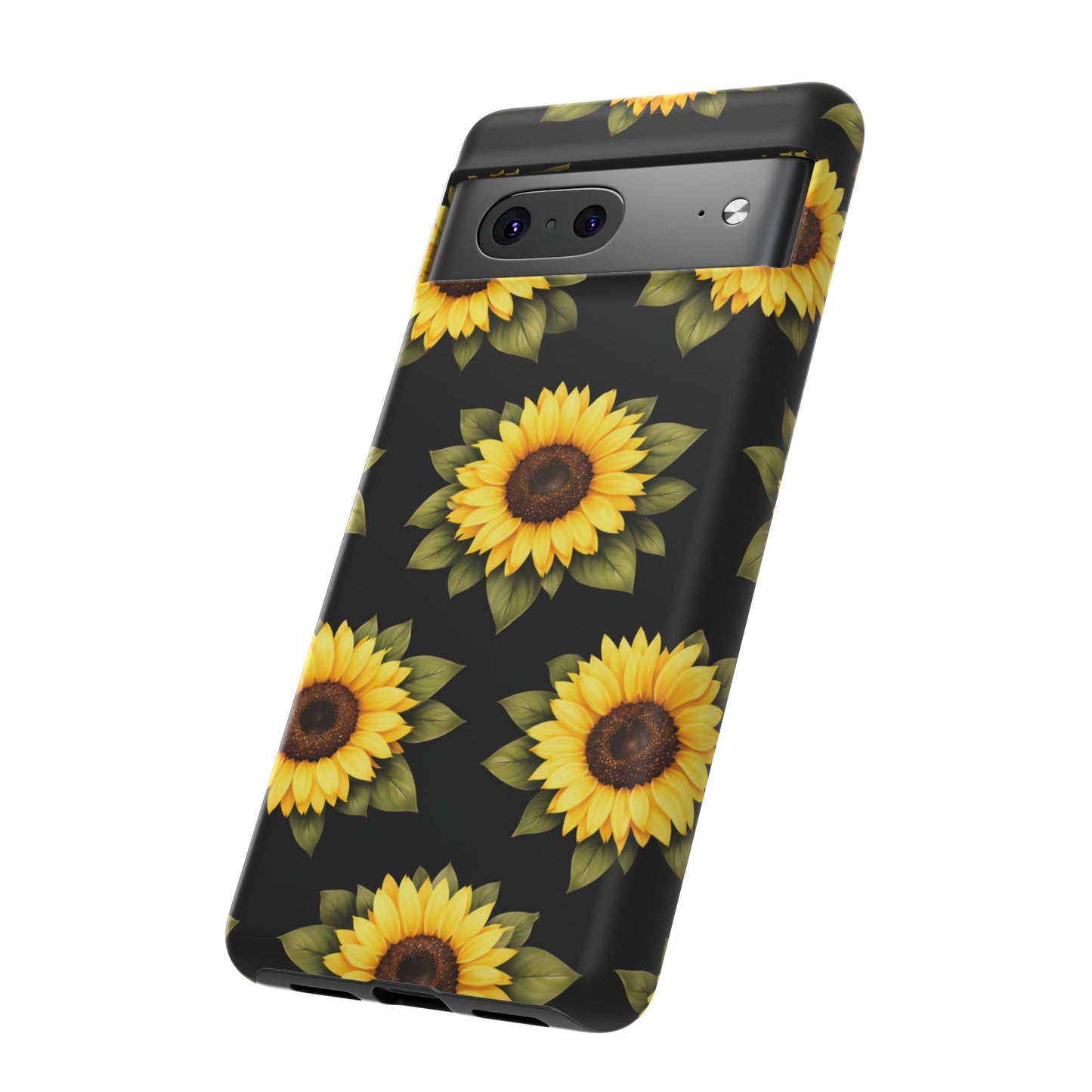 Sunflower Floral Tough Phone Case – Black Background Protective Cover for Iphone, Samsung Galaxy and Pixel