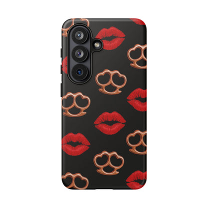 Red Lipstick & Knuckle Duster Phone Case | Bold Kiss Print Tough Protective Cover for Iphone, Samsung Galaxy and Pixel